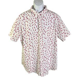 Abound Button Down Shirt Mens XXL White Red Chili Pepper Print Short‎ Sleeve